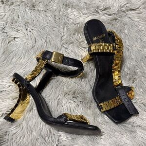 Balmain Black and Gold Chain Heels